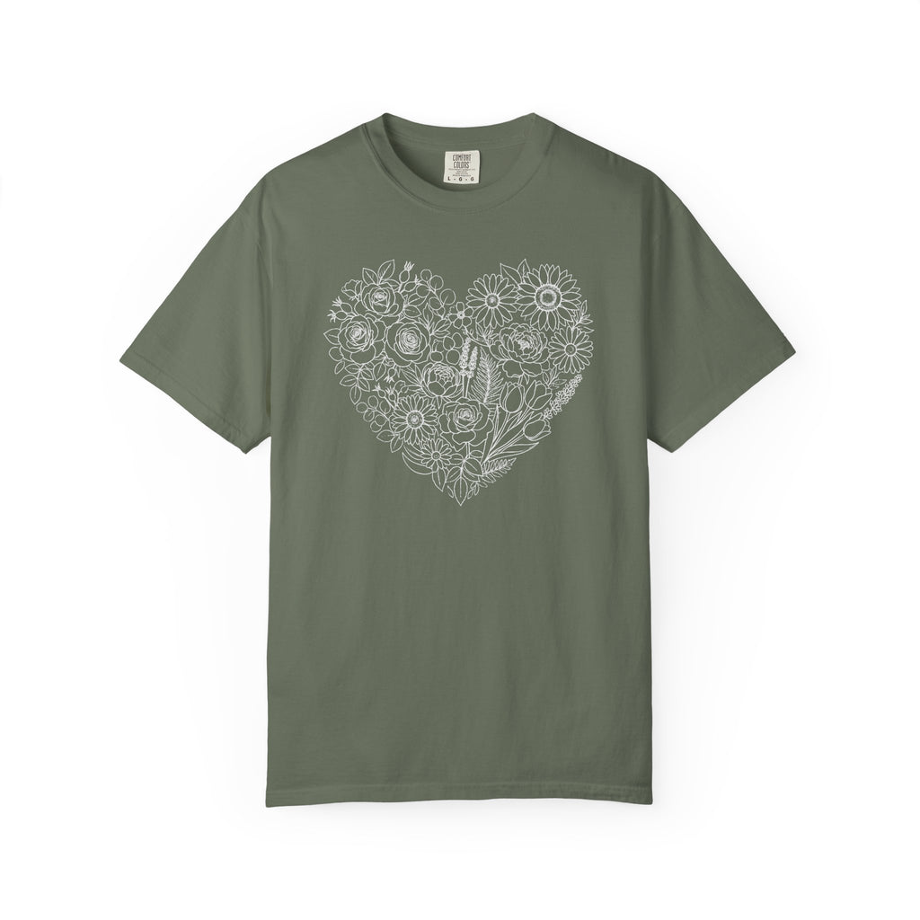 Flower Line Art Heart T-Shirt