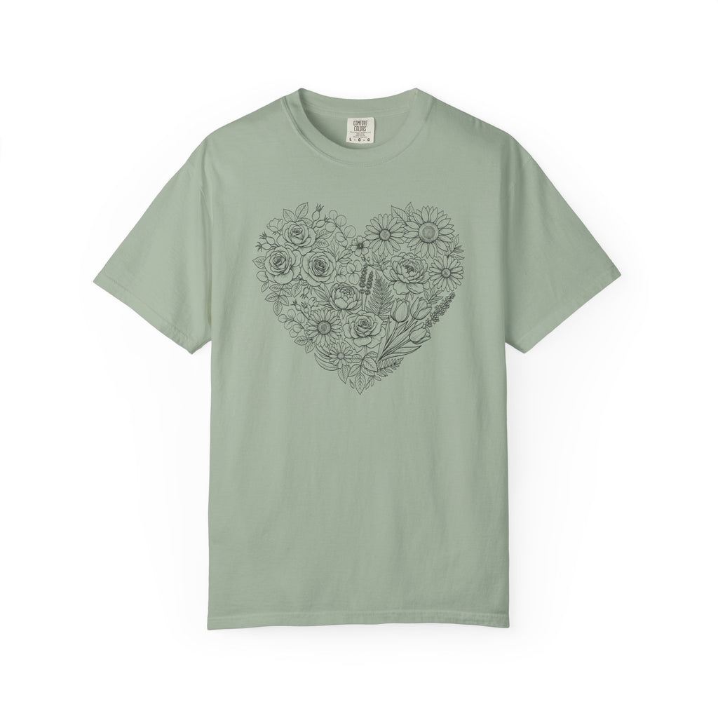 Flower Line Art Heart T-Shirt