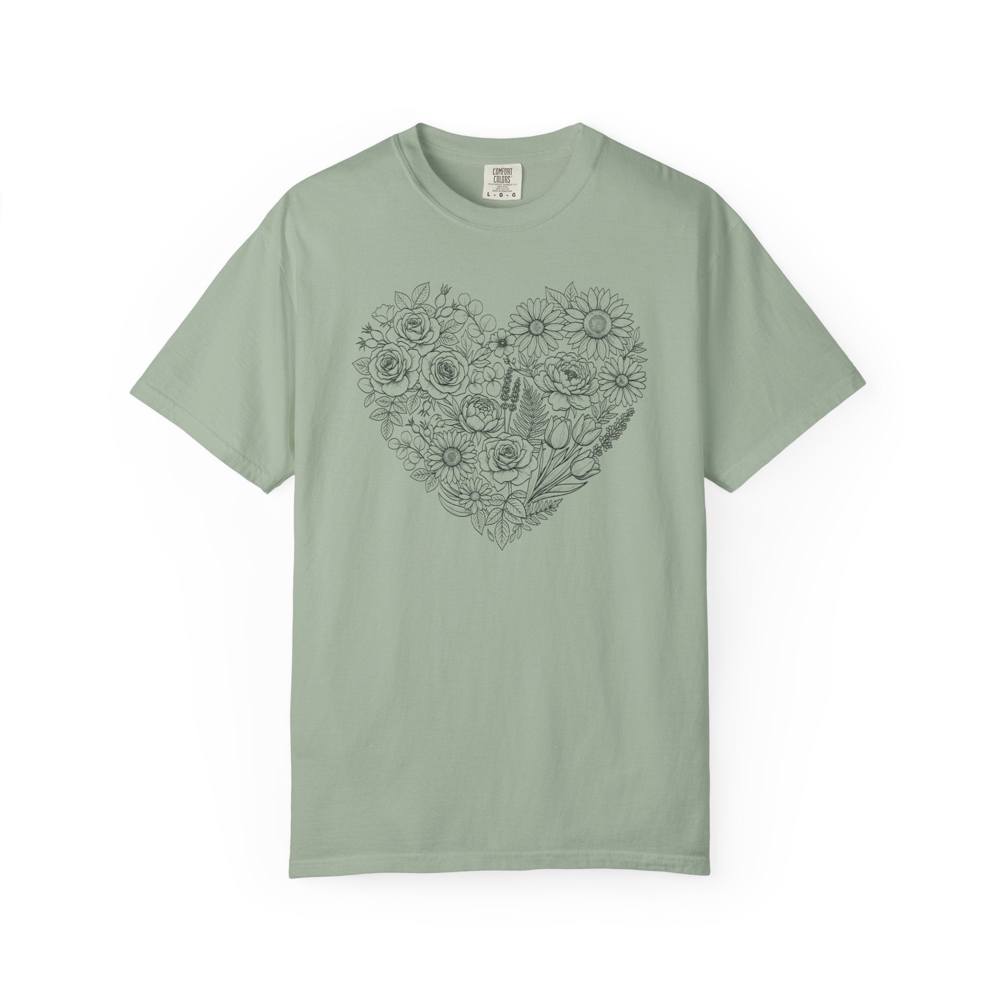 Flower Line Art Heart T-Shirt