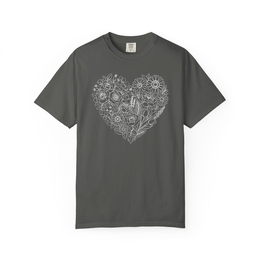 Flower Line Art Heart T-Shirt