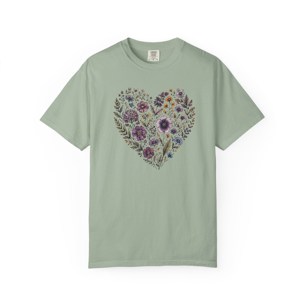 Purple Pressed Flowers Heart T-Shirt