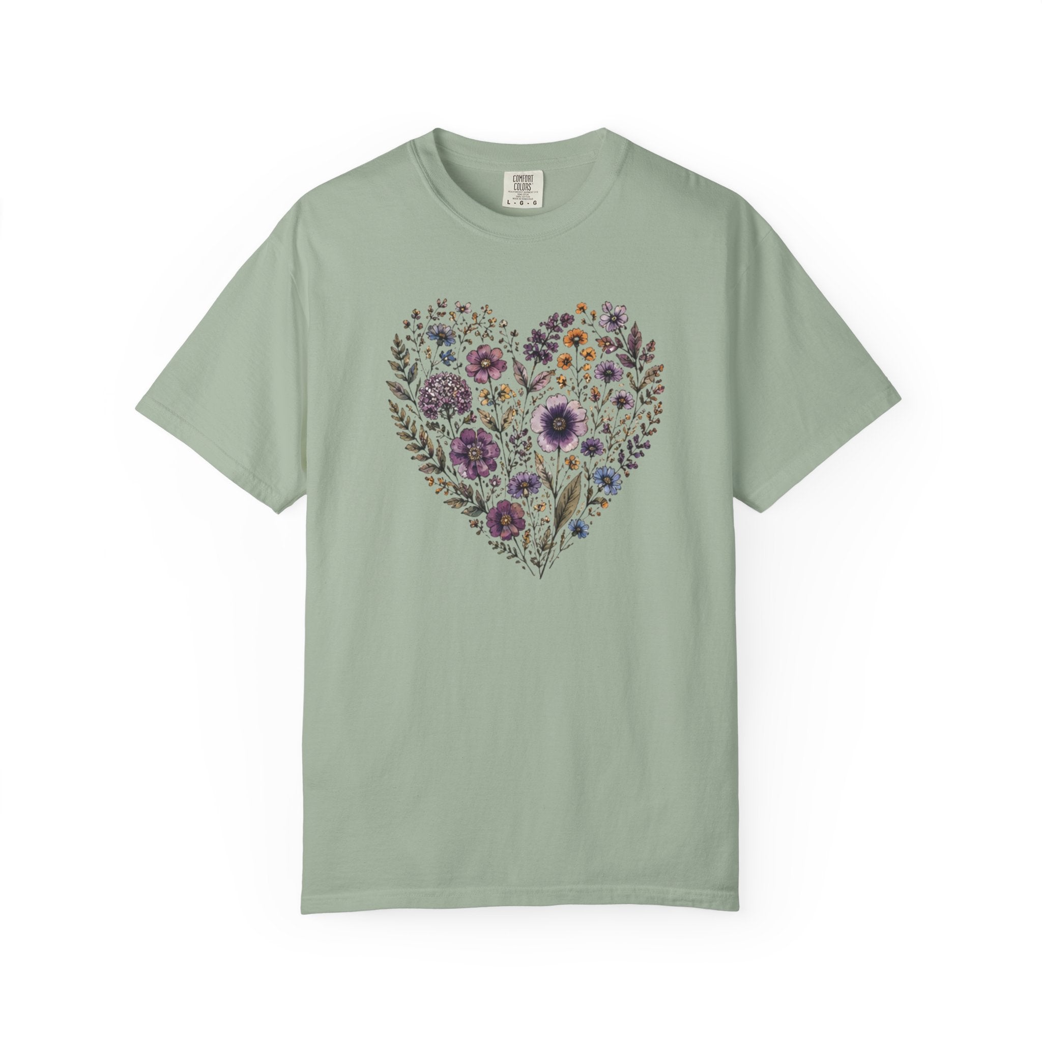 Purple Pressed Flowers Heart T-Shirt