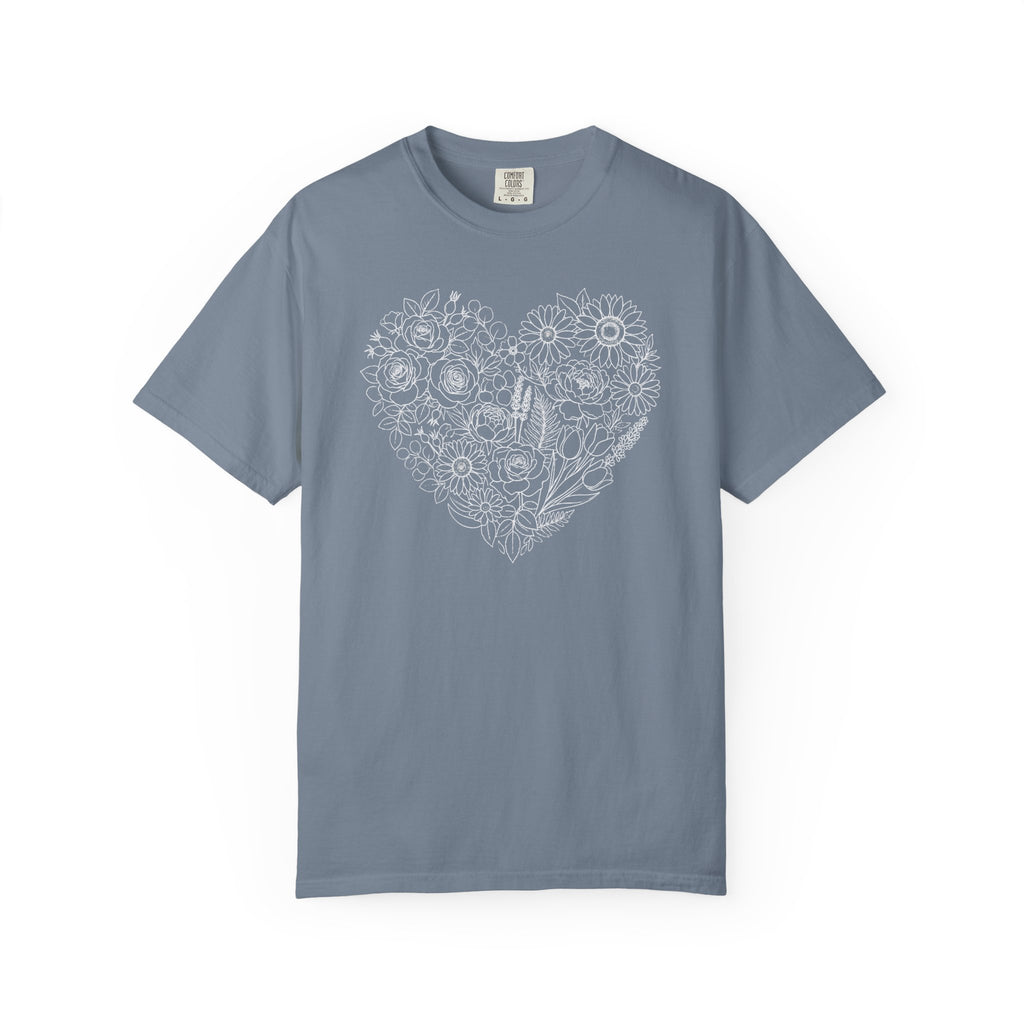 Flower Line Art Heart T-Shirt