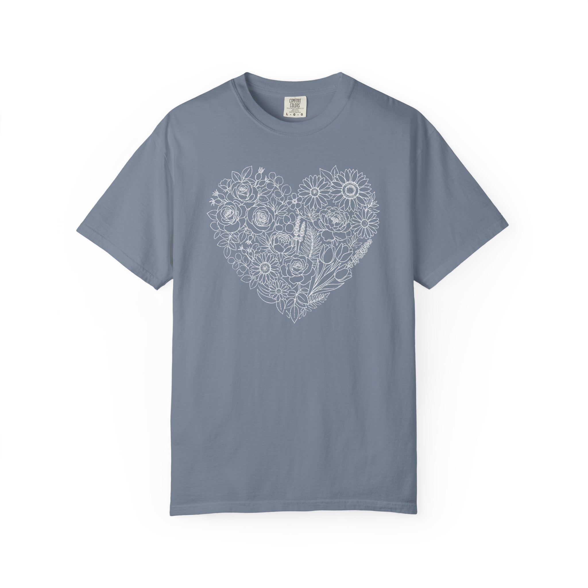 Flower Line Art Heart T-Shirt