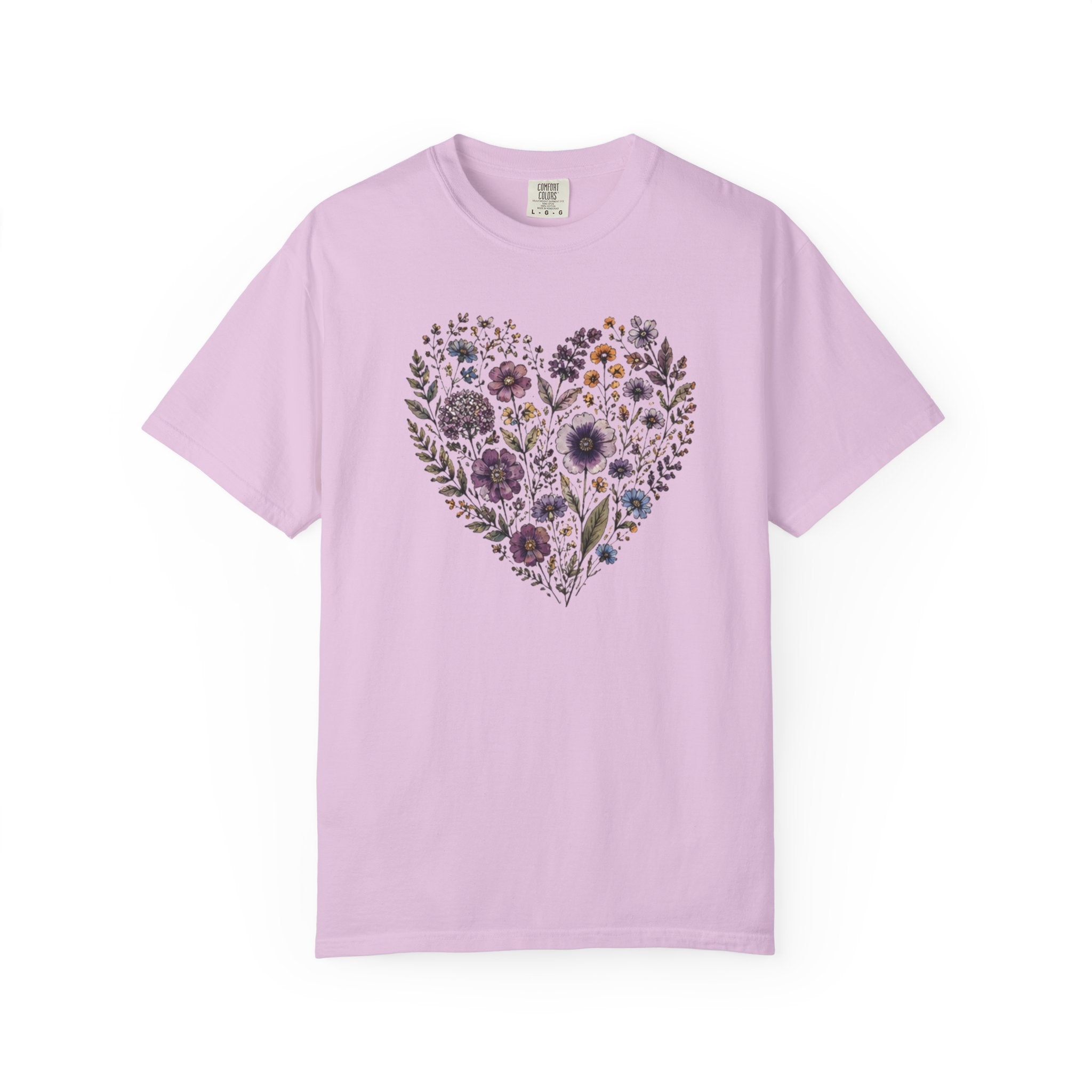 Purple Pressed Flowers Heart T-Shirt