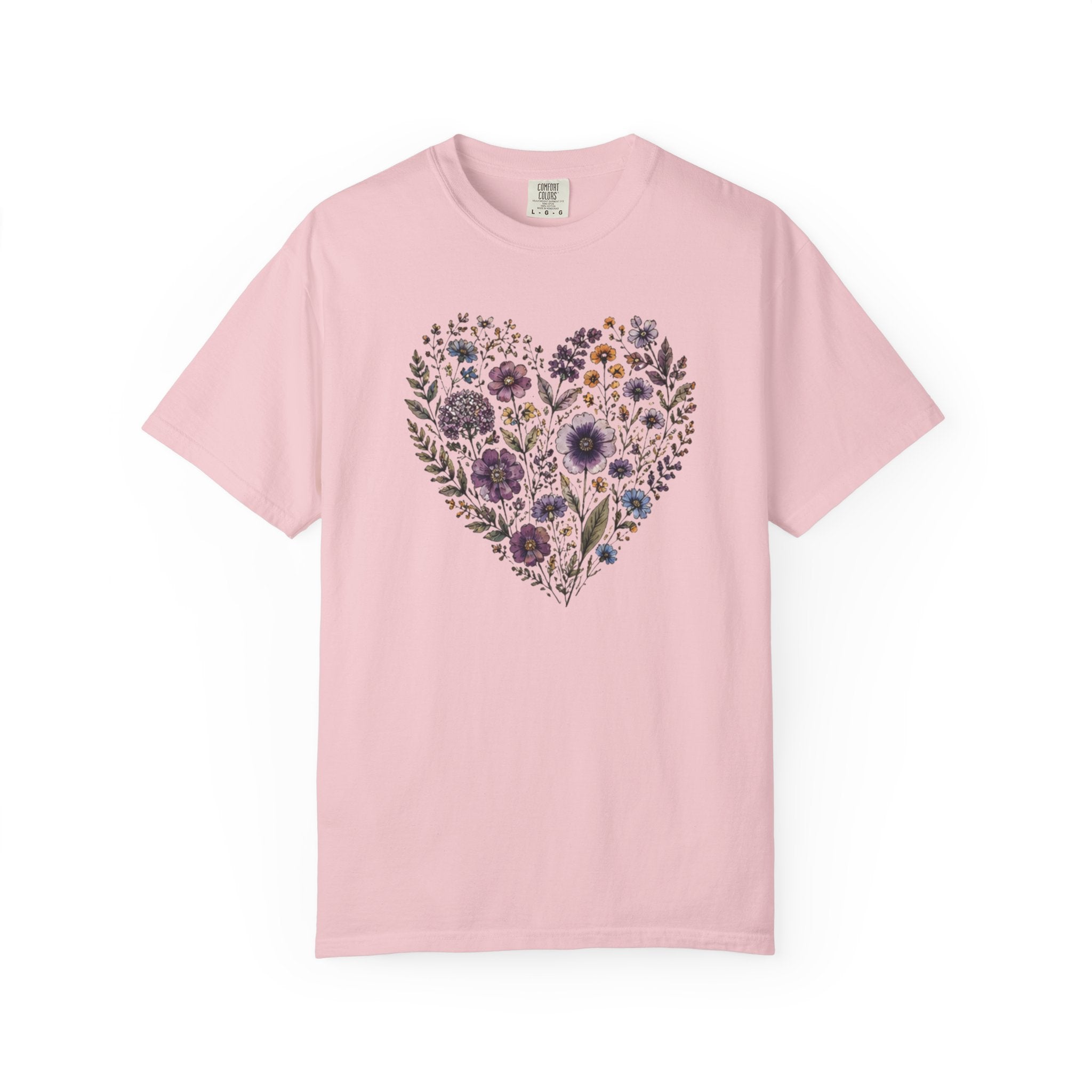 Purple Pressed Flowers Heart T-Shirt