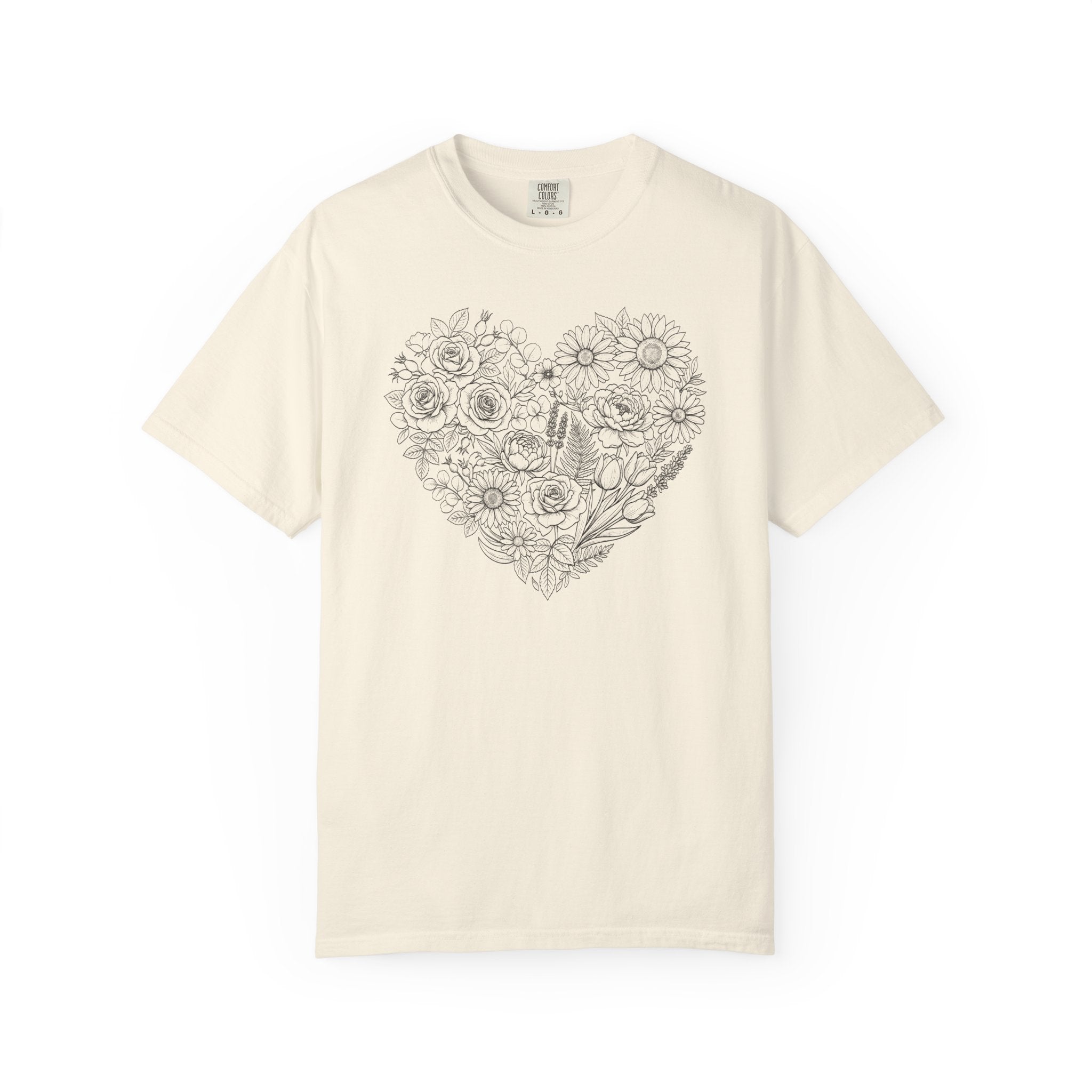 Flower Line Art Heart T-Shirt