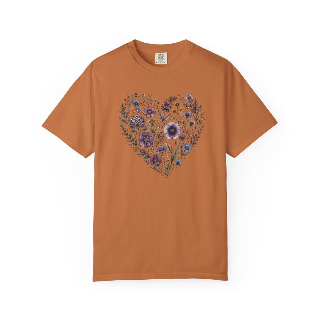 Purple Pressed Flowers Heart T-Shirt