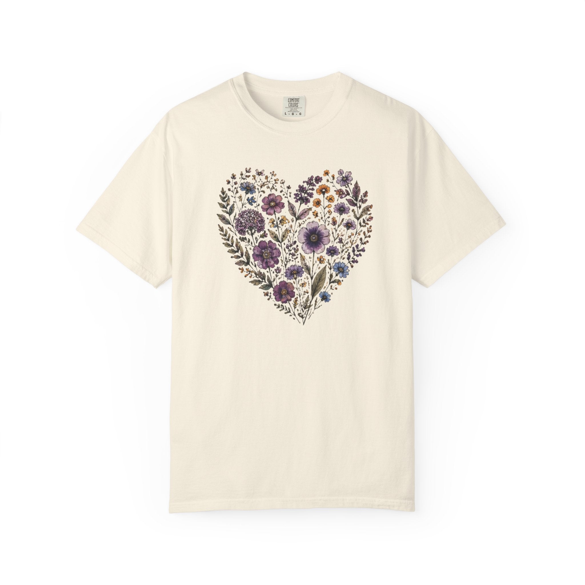 Purple Pressed Flowers Heart T-Shirt