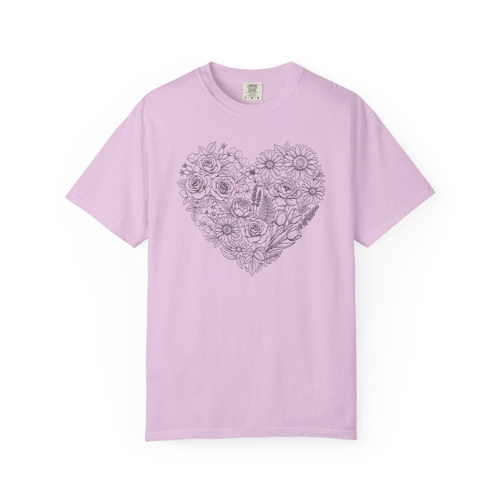 Flower Line Art Heart T-Shirt