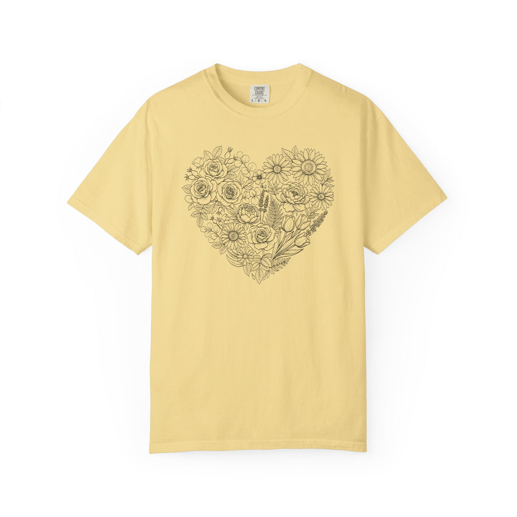 Flower Line Art Heart T-Shirt