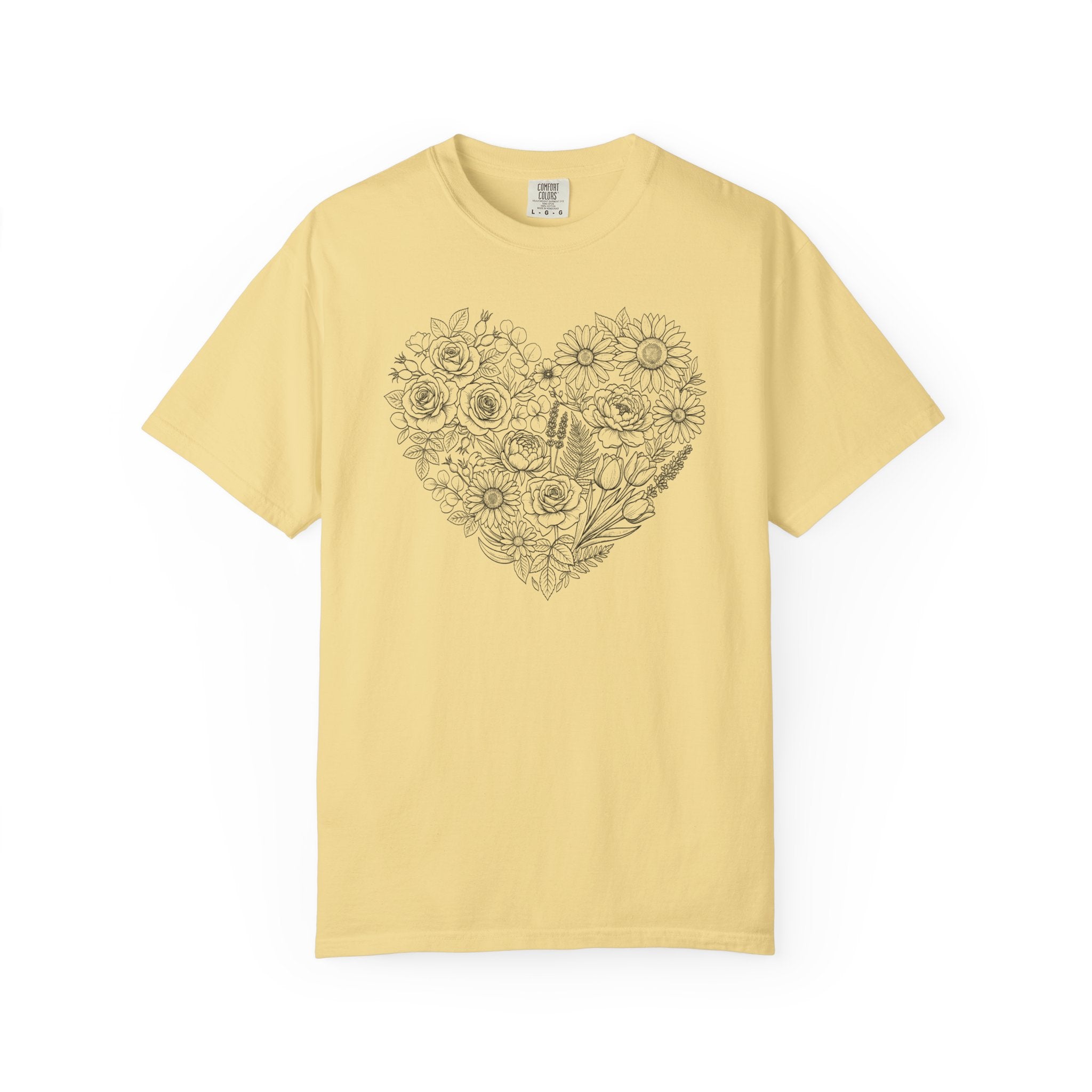 Flower Line Art Heart T-Shirt