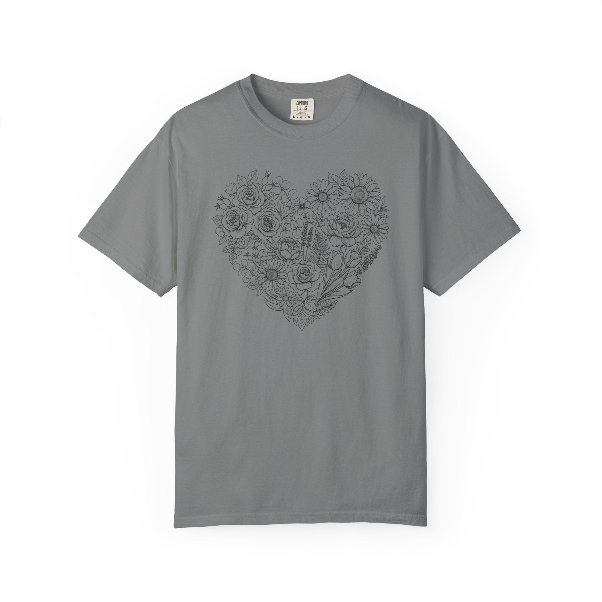 Flower Line Art Heart T-Shirt
