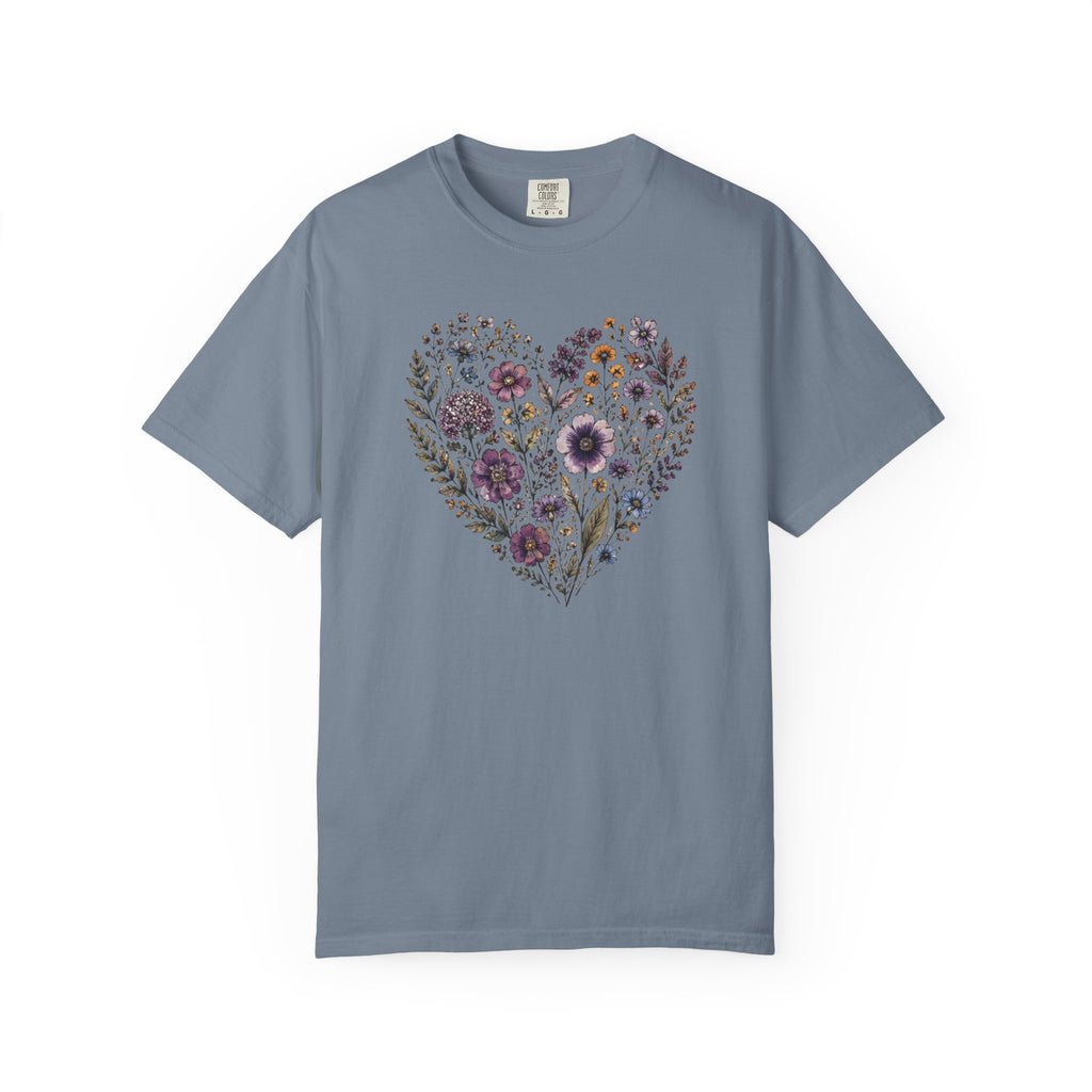 Purple Pressed Flowers Heart T-Shirt