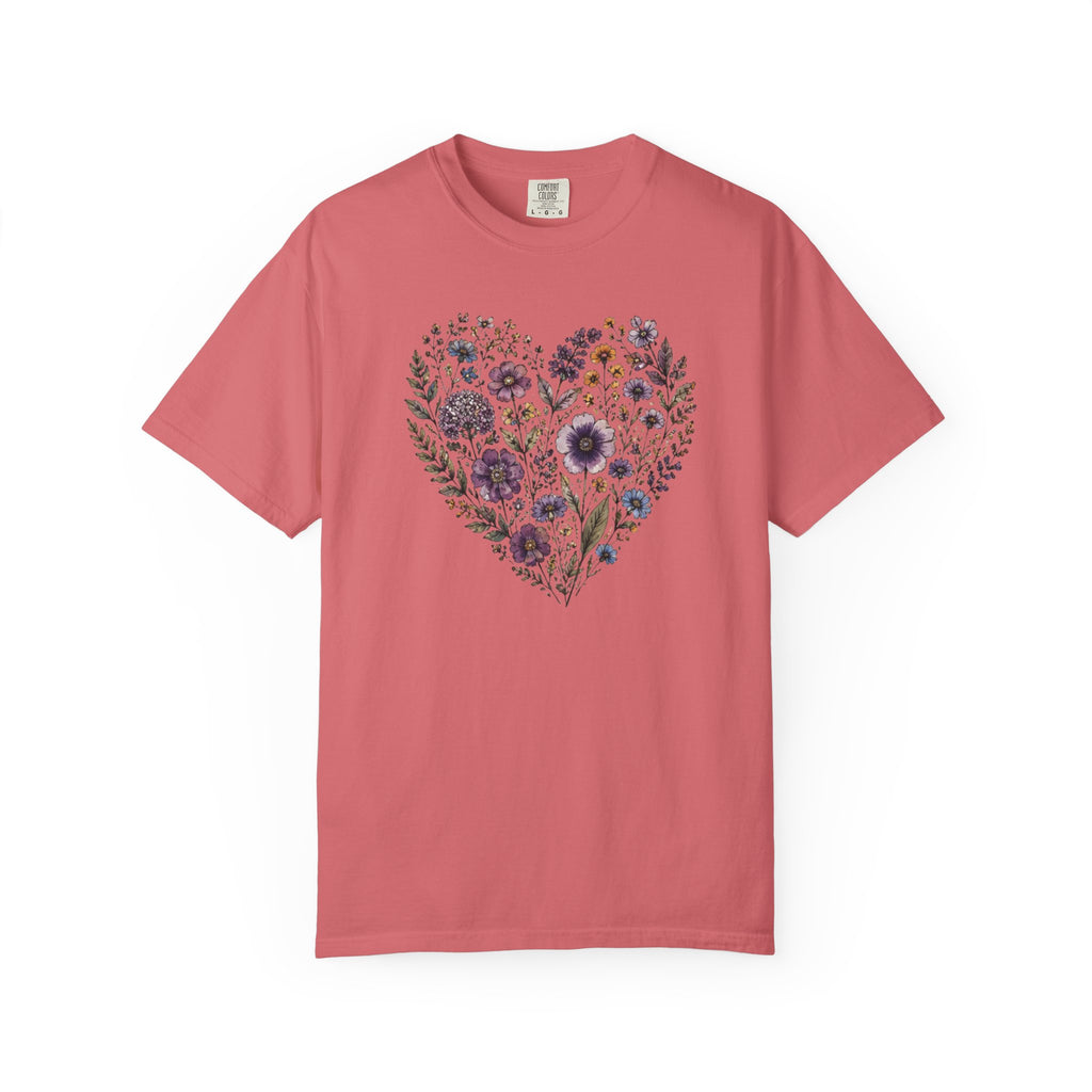 Purple Pressed Flowers Heart T-Shirt