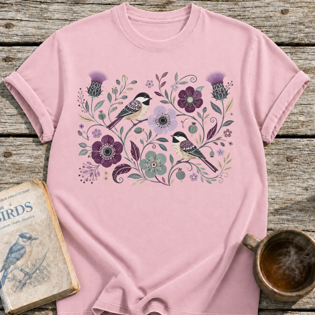Chickadees Floral T-Shirt