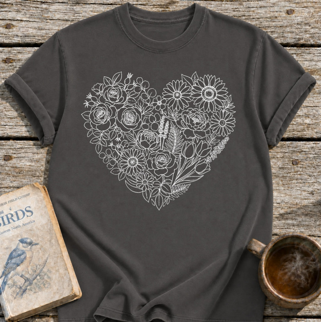 Flower Line Art Heart T-Shirt