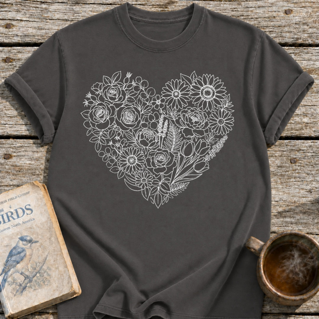Flower Line Art Heart T-Shirt