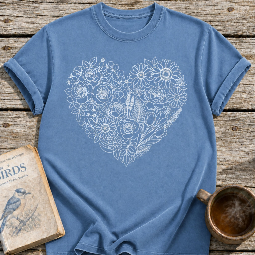 Flower Line Art Heart T-Shirt