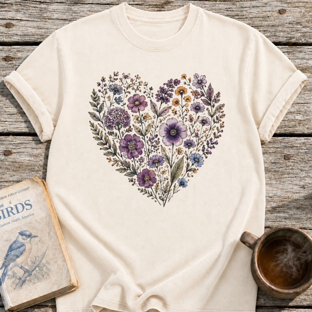 Purple Flowers Heart T-Shirt