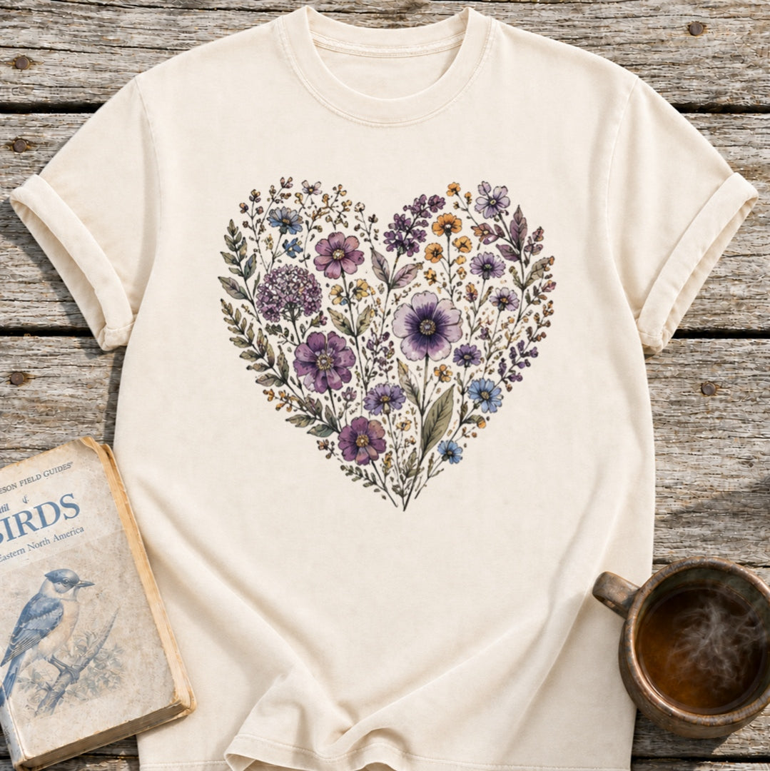 Purple Flowers Heart T-Shirt