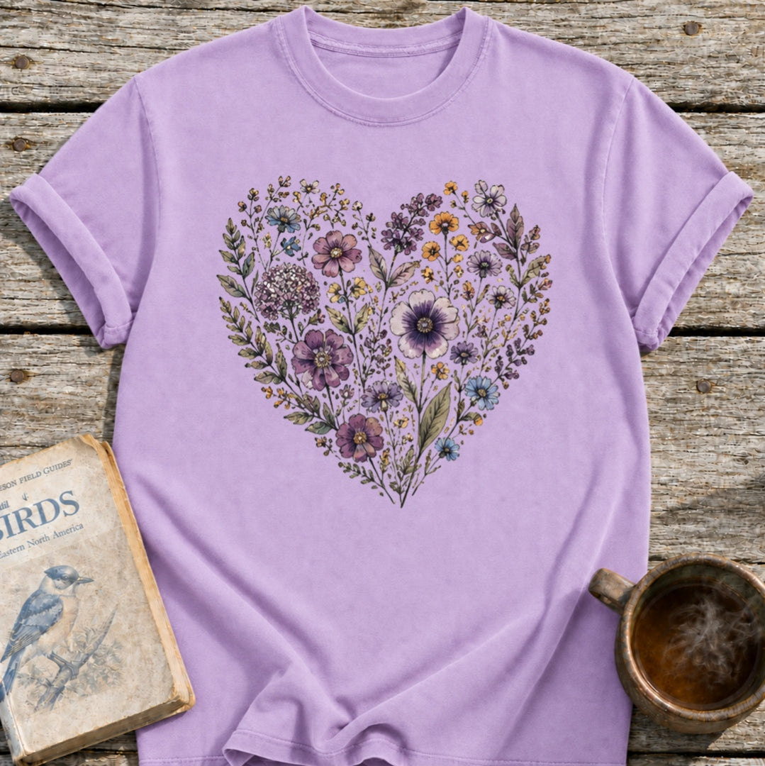 Purple Flowers Heart T-Shirt