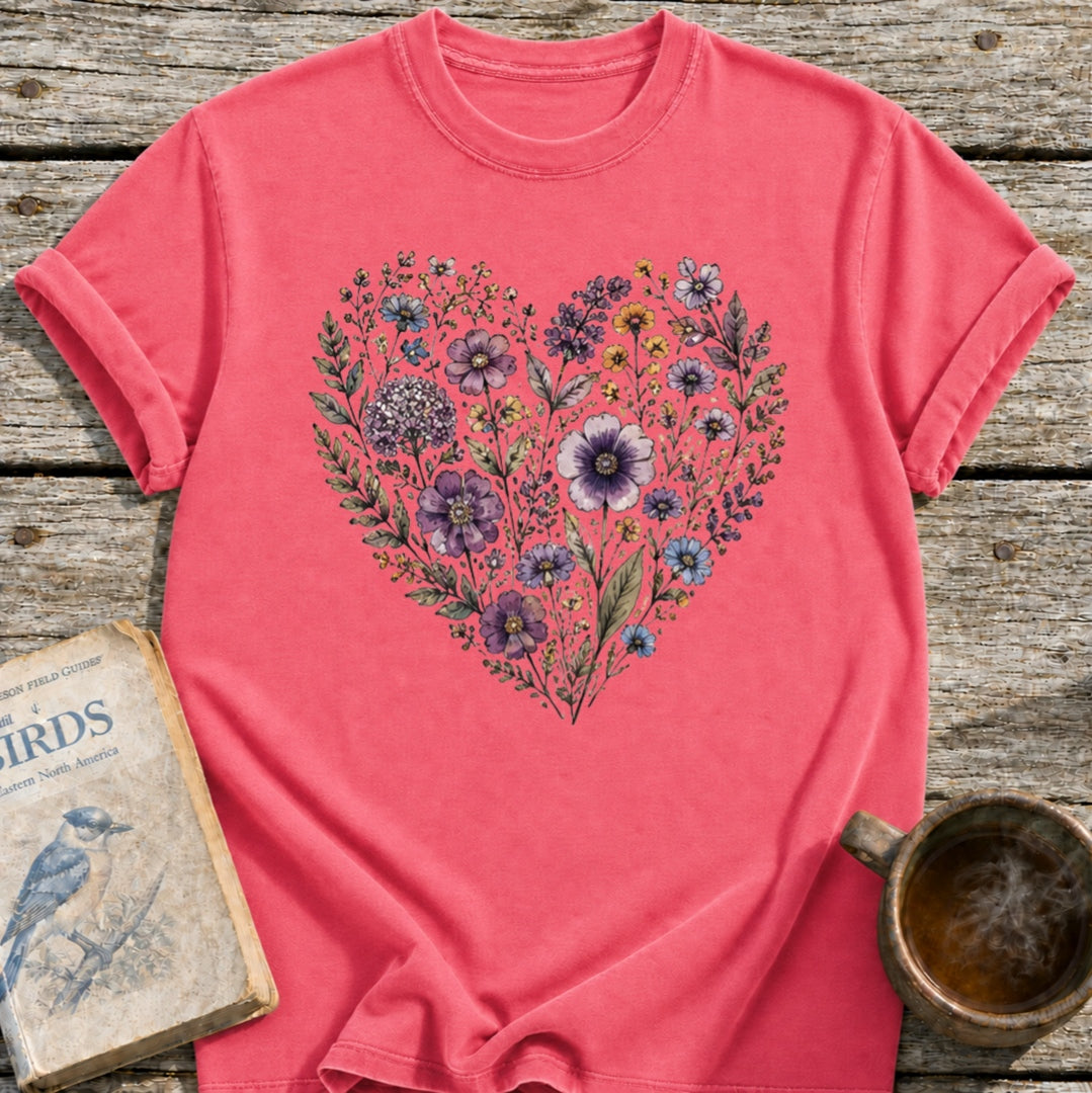 Purple Flowers Heart T-Shirt