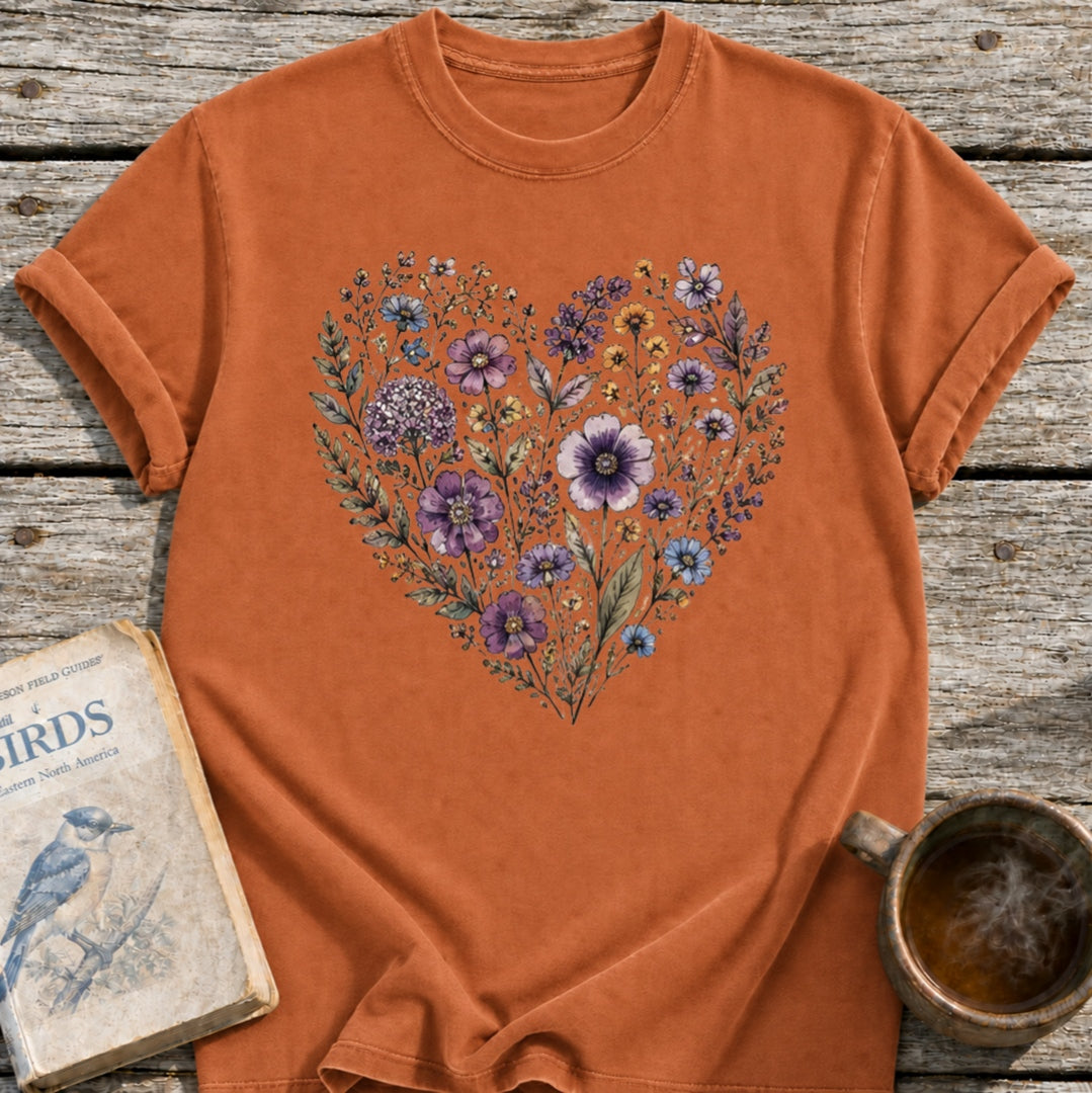 Purple Flowers Heart T-Shirt