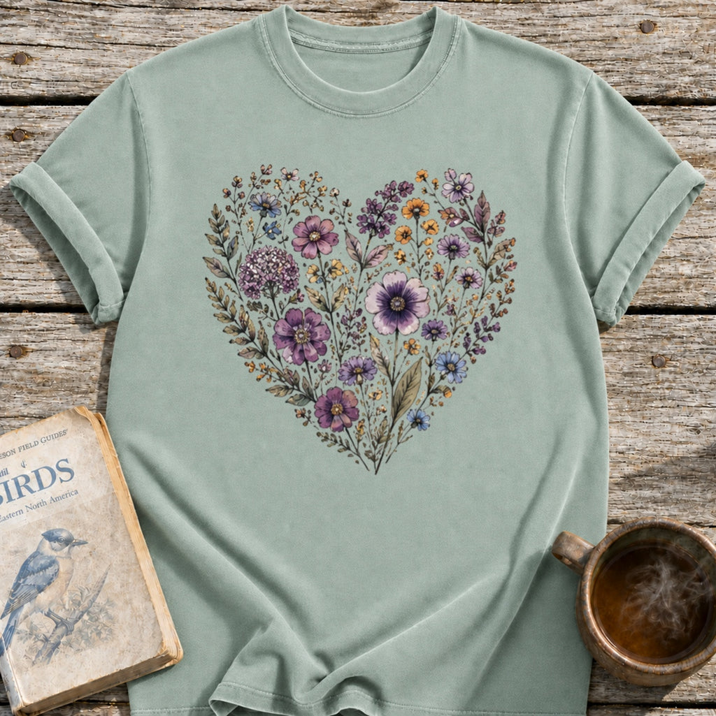 Purple Flowers Heart T-Shirt