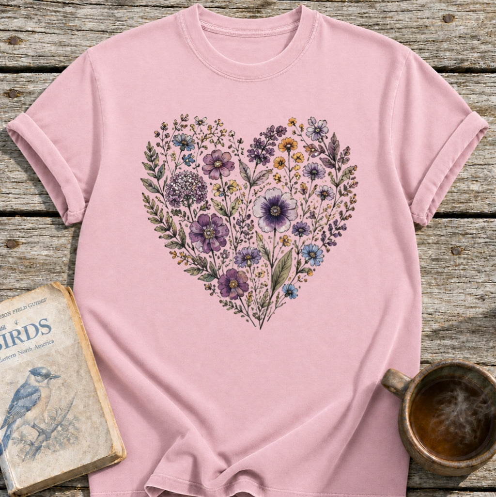 Purple Flowers Heart T-Shirt