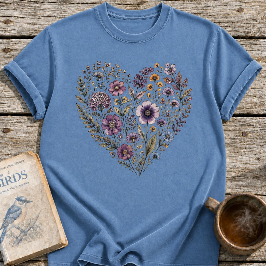 Purple Flowers Heart T-Shirt