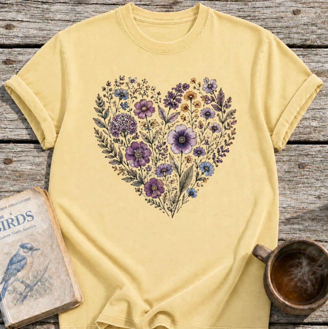 Purple Flowers Heart T-Shirt