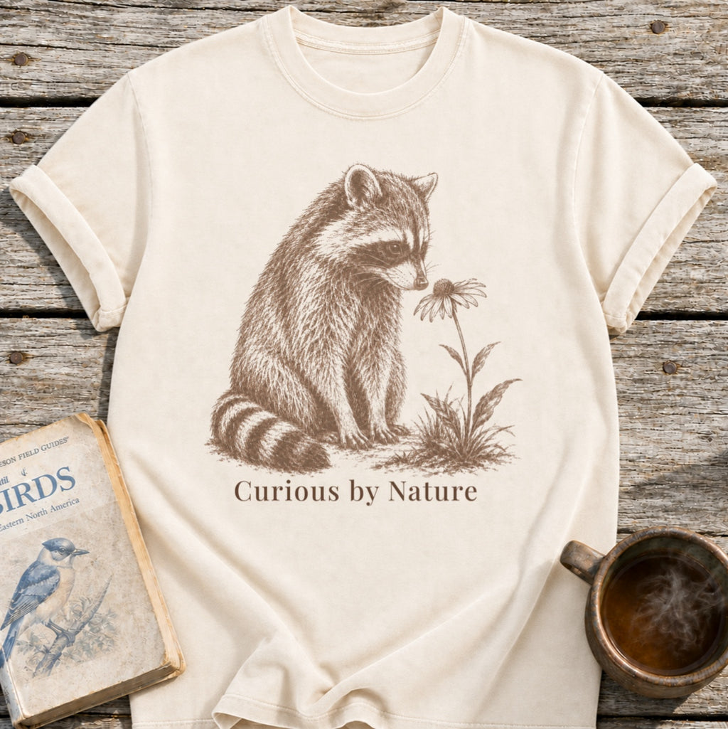 Raccoon Curious Flower T-Shirt