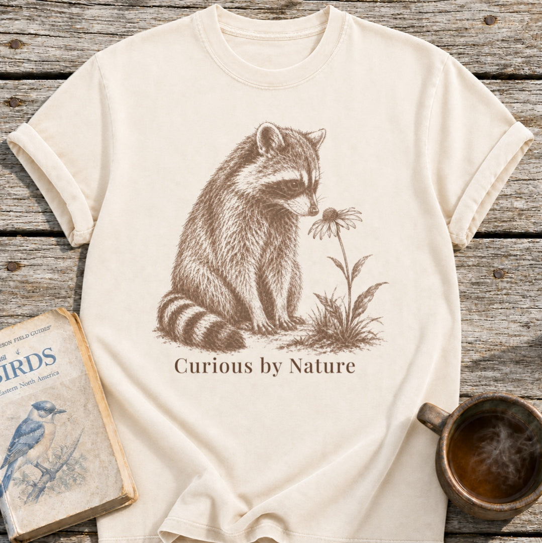 Raccoon Curious Flower T-Shirt
