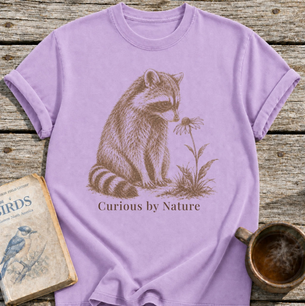 Raccoon Curious Flower T-Shirt