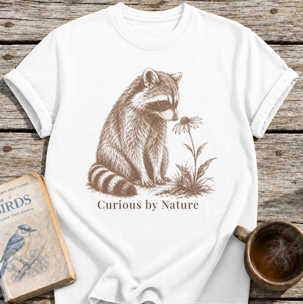 Raccoon Curious Flower T-Shirt
