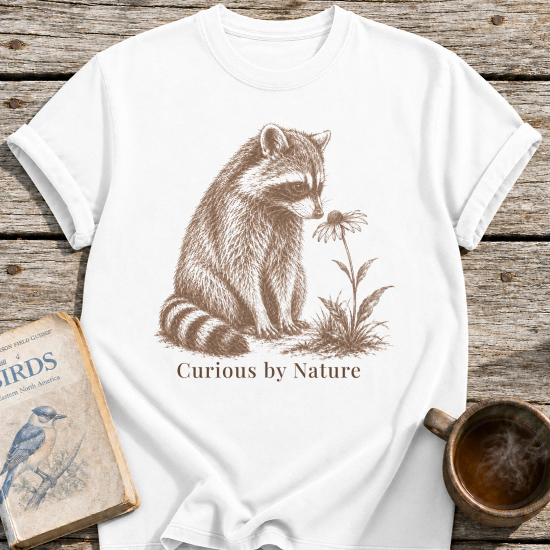 Raccoon Curious Flower T-Shirt