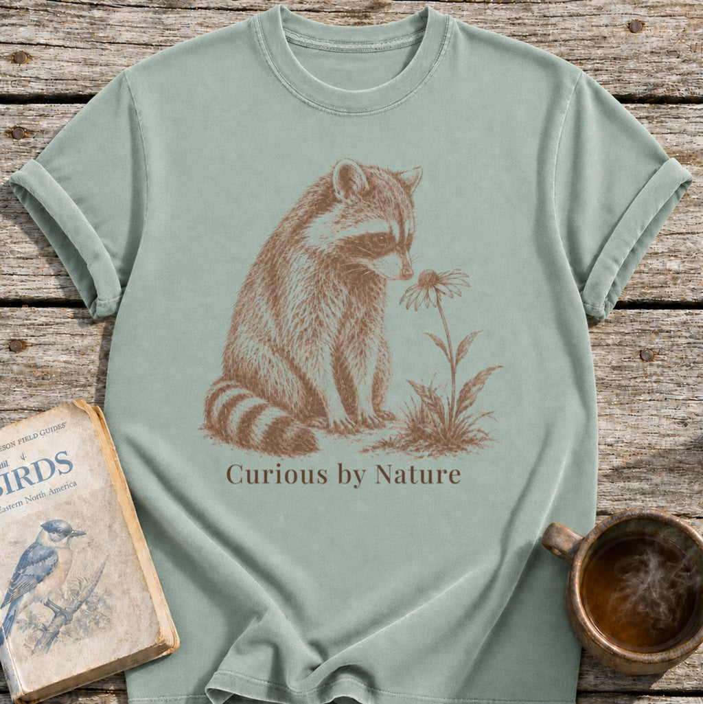 Raccoon Curious Flower T-Shirt