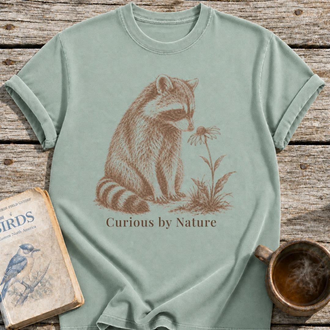 Raccoon Curious Flower T-Shirt