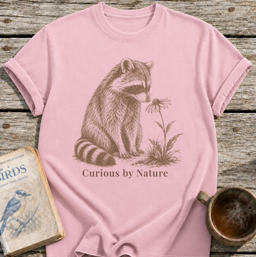 Raccoon Curious Flower T-Shirt