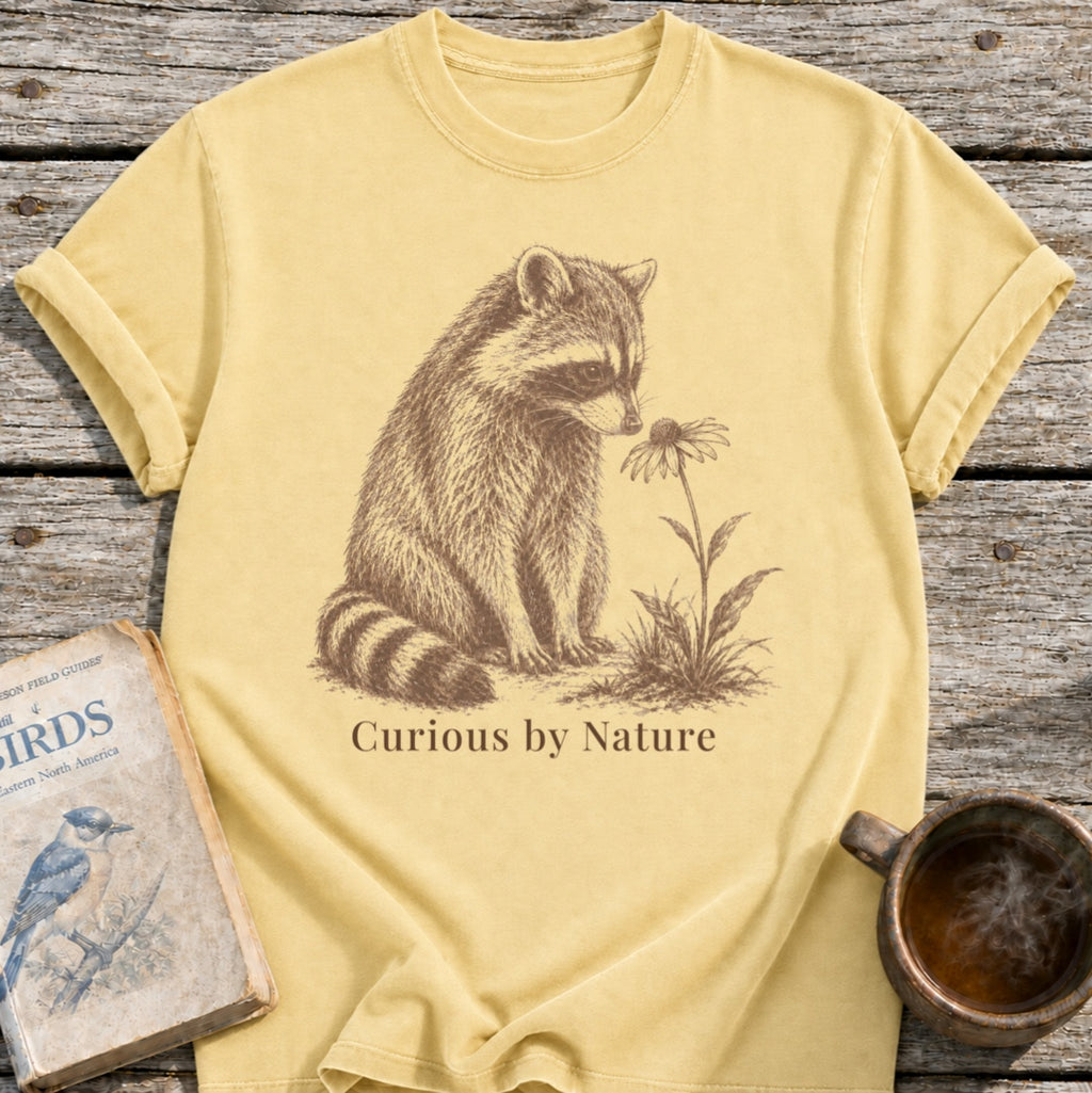 Raccoon Curious Flower T-Shirt
