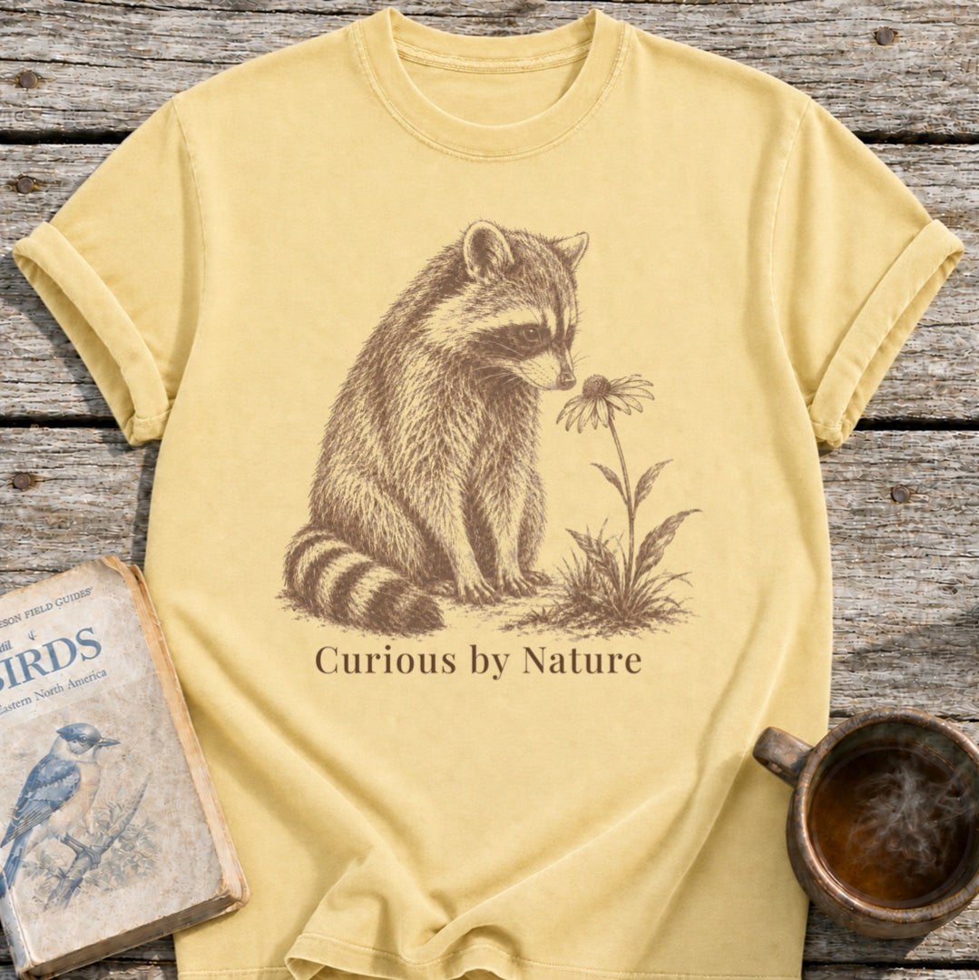 Raccoon Curious Flower T-Shirt
