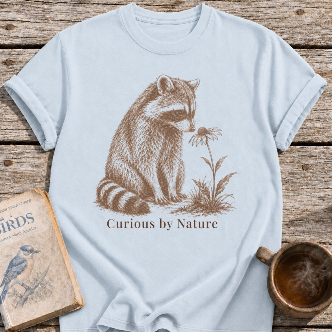 Raccoon Curious Flower T-Shirt